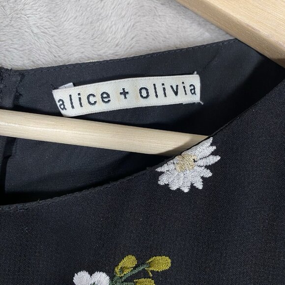 Alice + Olivia Eleonora Dress M Silk Embroidered Floral Bird Flare Sleeve Fairy - Picture 5 of 16